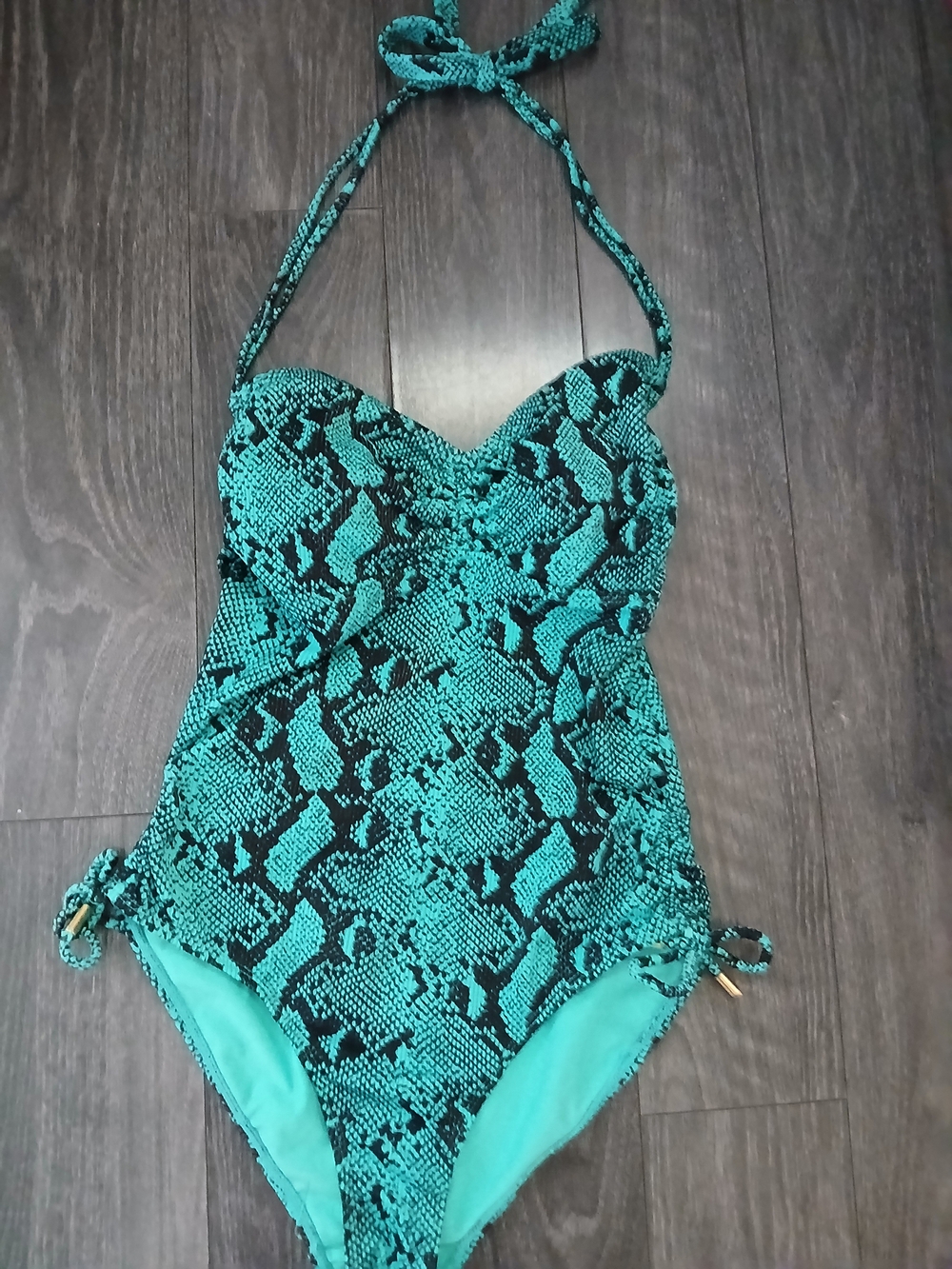 No Boundaries Teal and Black Snakeskin One-Piece Swimsuit